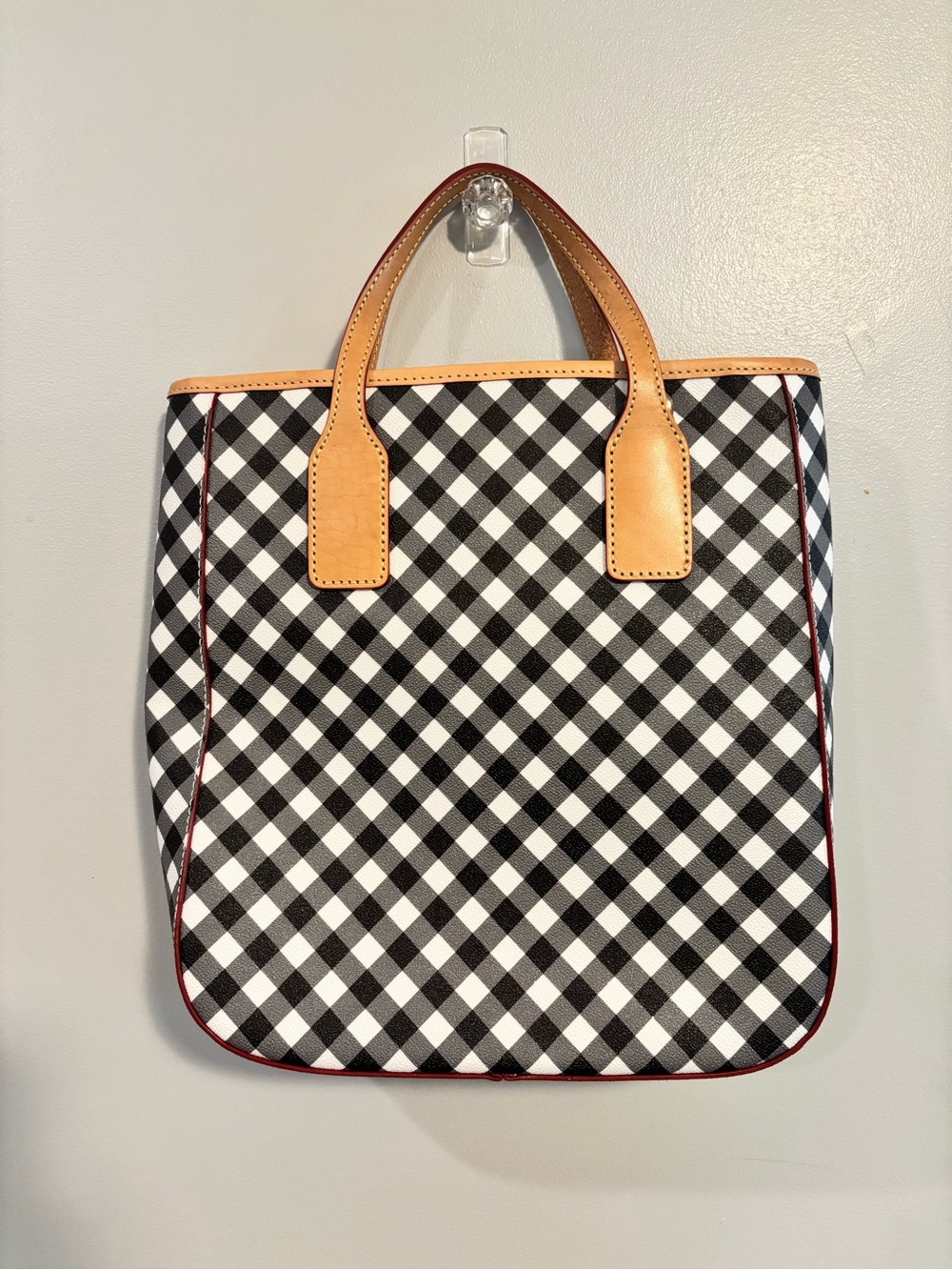 Dooney & Bourke Black and White Gingham Tote with Tan Trim - Picture 2 of 10